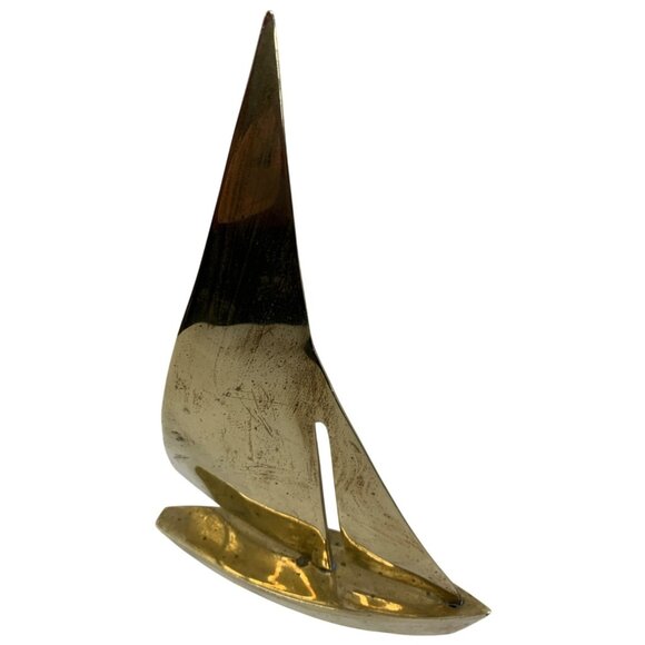 Vintage Brass Sailboat Sculpture Nautical Decor 7" x 10" high 8201 - Picture 1 of 8